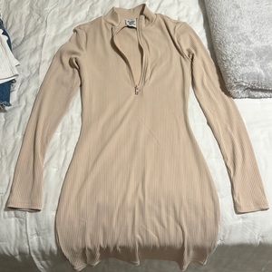 Princess Polly tan quarter zip dress